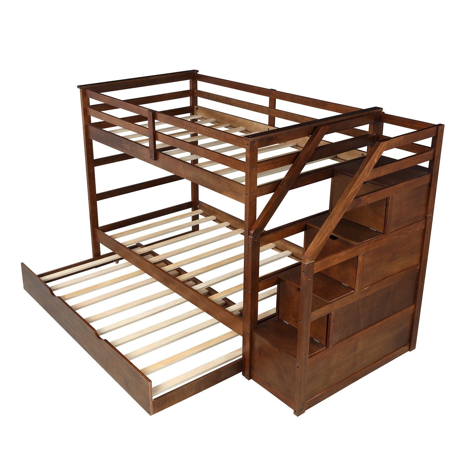 Twin Over Twin Bunk Bed with Trundle - Walnut