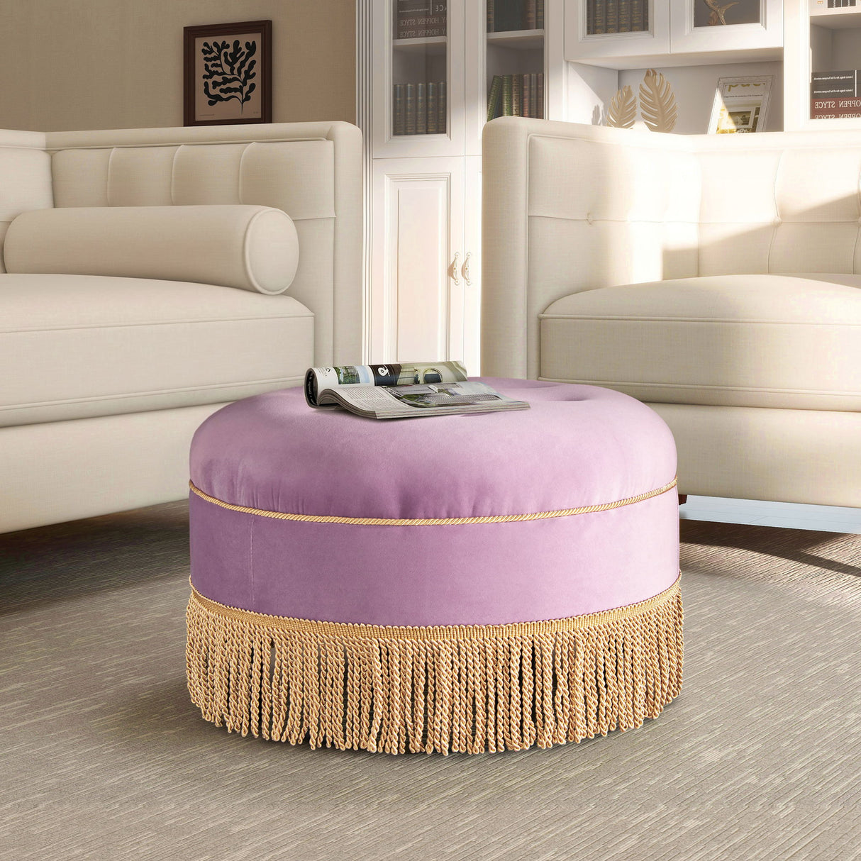 Yolanda - Round Upholstered Accent Ottoman by Jennifer Taylor Home | Bel Furniture