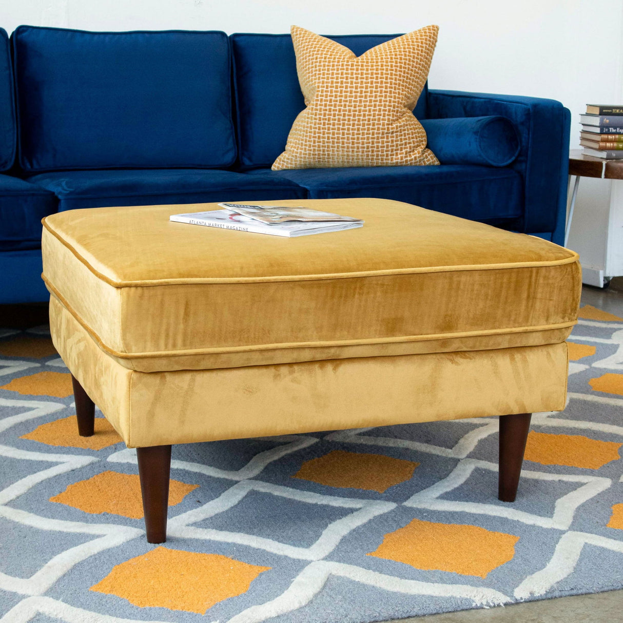 Amber - Square Upholstered Ottoman Linen