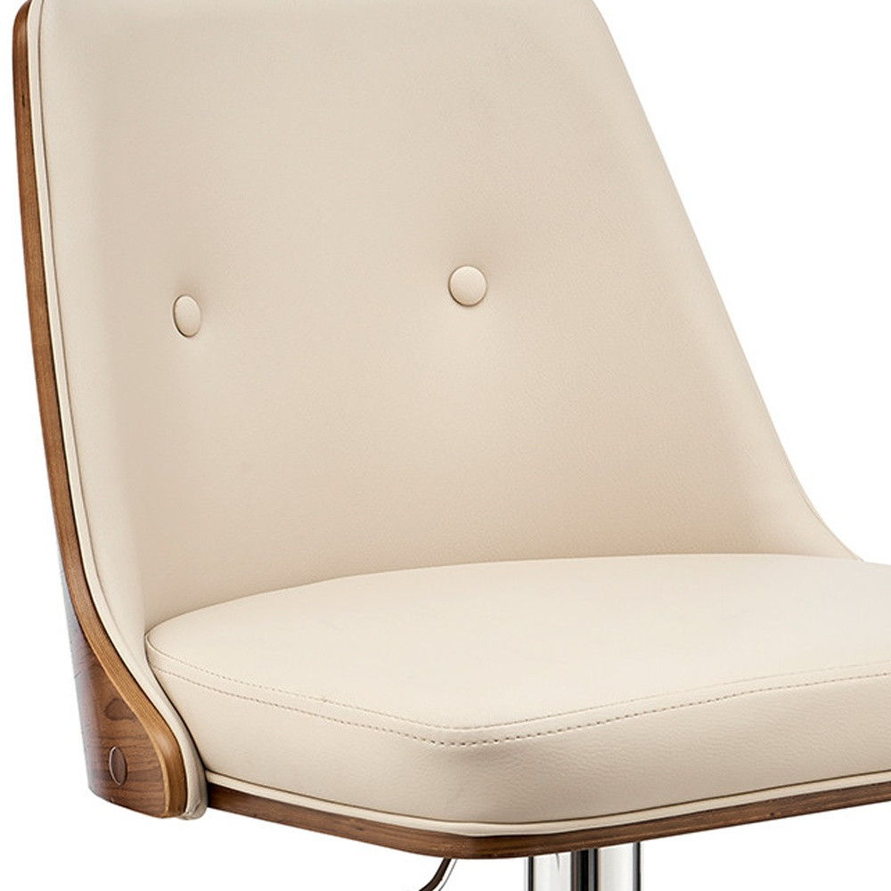 Faux Leather Swivel Adjustable Height Bar Chair - Cream / Silver