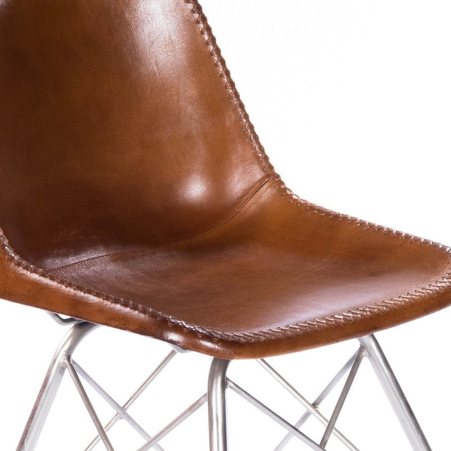 Faux Leather Side Chair - Brown / Silver