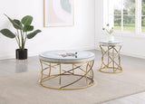 Elise - Round Mirror Top Coffee Table Set Gold 2 Pc. Coffee Table, End Table by Coaster Fine Furniture | Bel Furniture