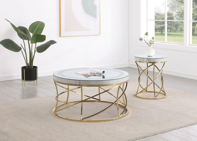 Elise - Round Mirror Top Coffee Table Set Gold 2 Pc. Coffee Table, End Table by Coaster Fine Furniture | Bel Furniture