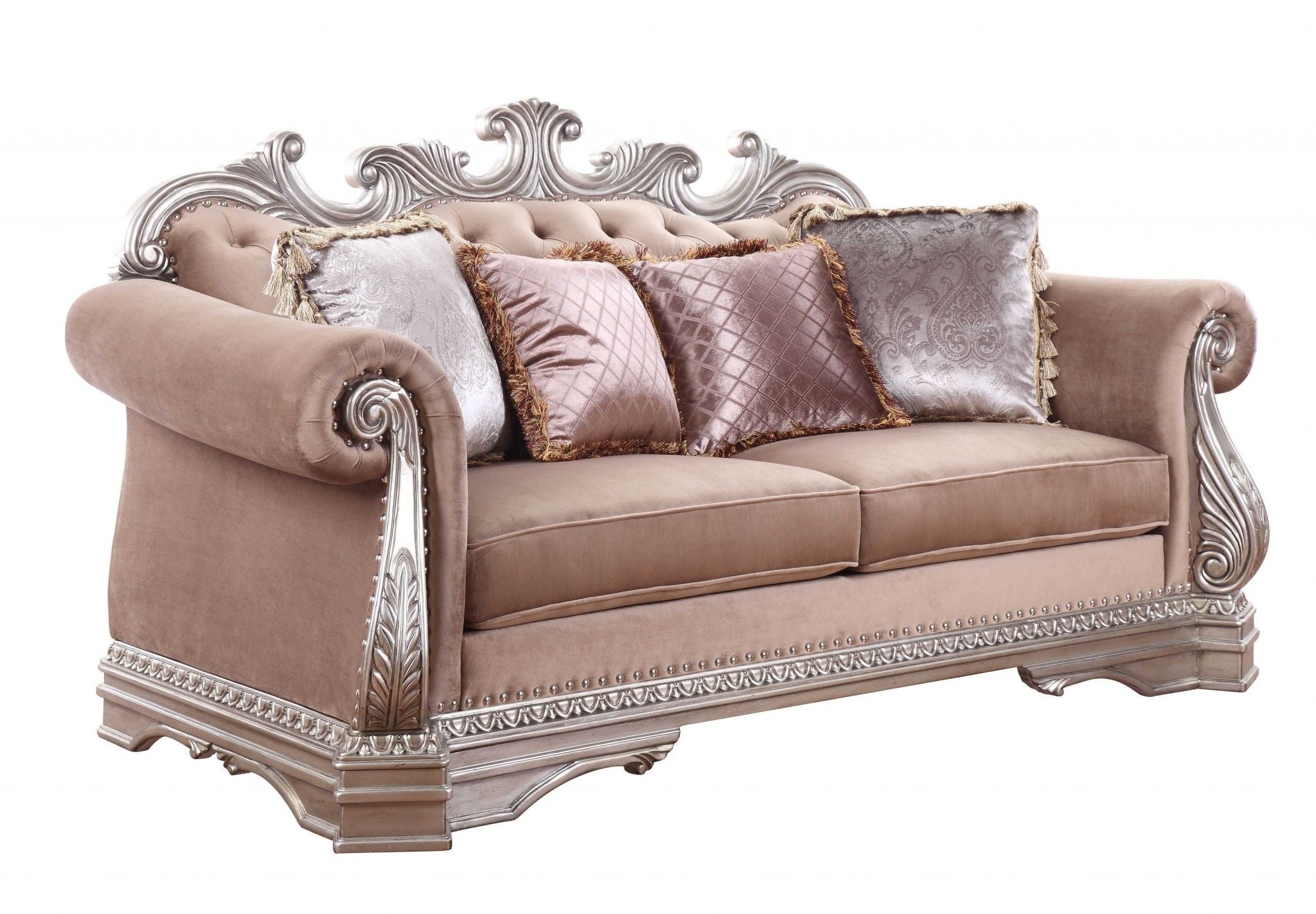 Velour Loveseat And Toss Pillows - Champagne