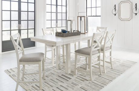 Robbinsdale - Rectangular Counter Height Dining Extension Table Set White 7 Pc. Table, 6 Stools by Signature Design by Ashley® | Bel Furniture