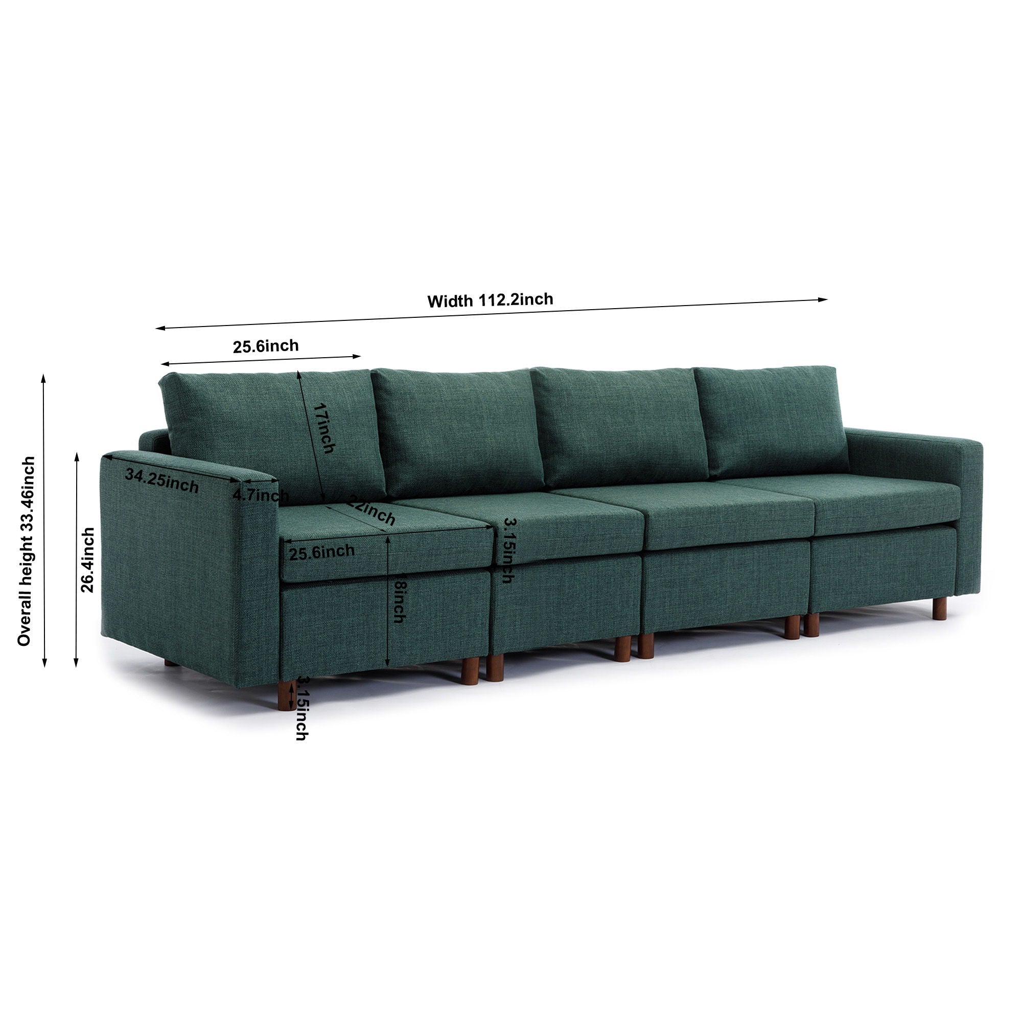 4 Seat Module Sectional Sofa Couch With 2 Ottoman For Living Room, Seat Cushion And Back Cushion Non-Removable And Non-Washable