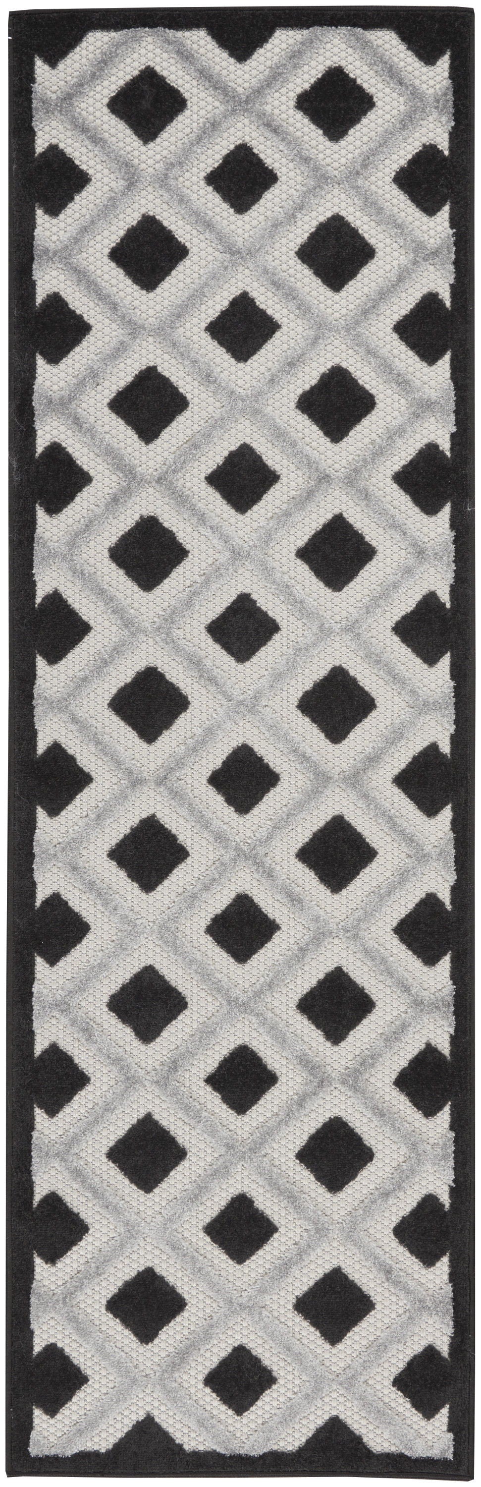 2' X 8' Gingham Non Skid Indoor / Outdoor Runner Rug - Black / White