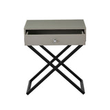 Koda - Wooden End Side Table Nightstand With Glass Top, Drawer And Metal Cross Base by Lilola Home | Bel Furniture