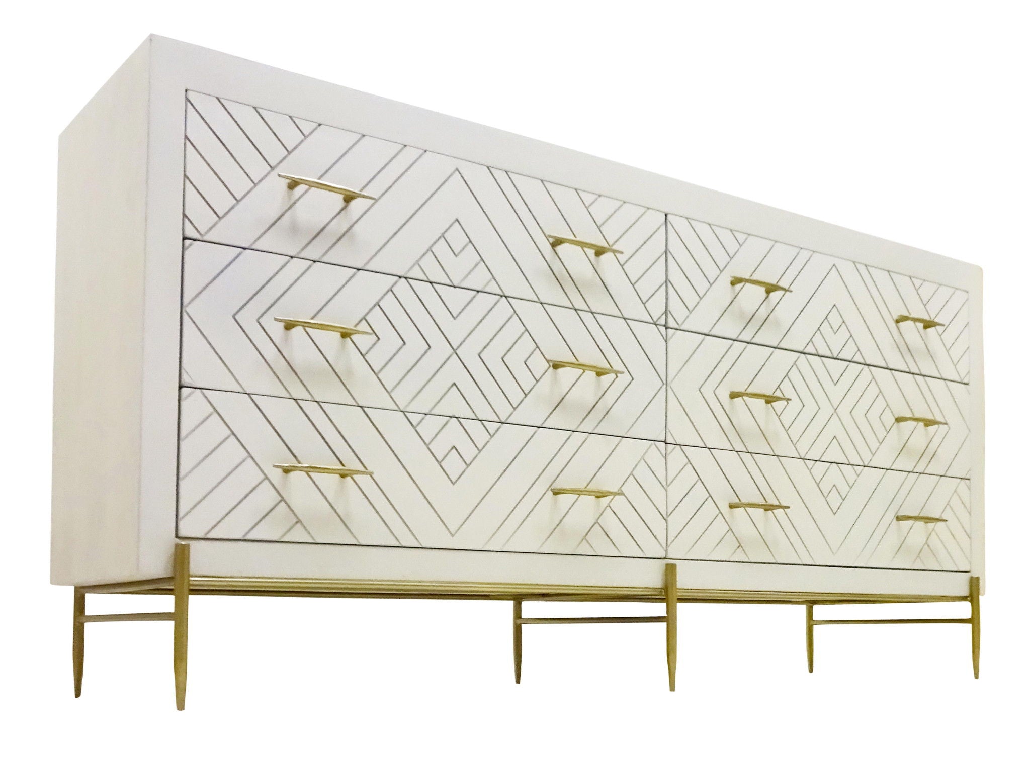 Solid Wood Six Drawer Double Dresser - Ivory