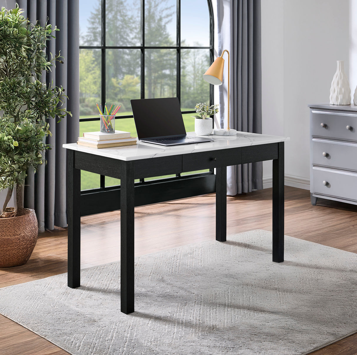 Rylee - Faux Marble Desk - Black / White