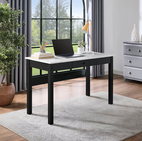Rylee - Faux Marble Desk - Black / White