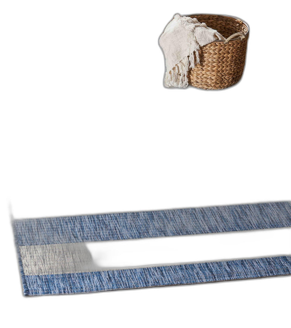 5' X 7' Striped Indoor / Outdoor Area Rug - Blue / Gray