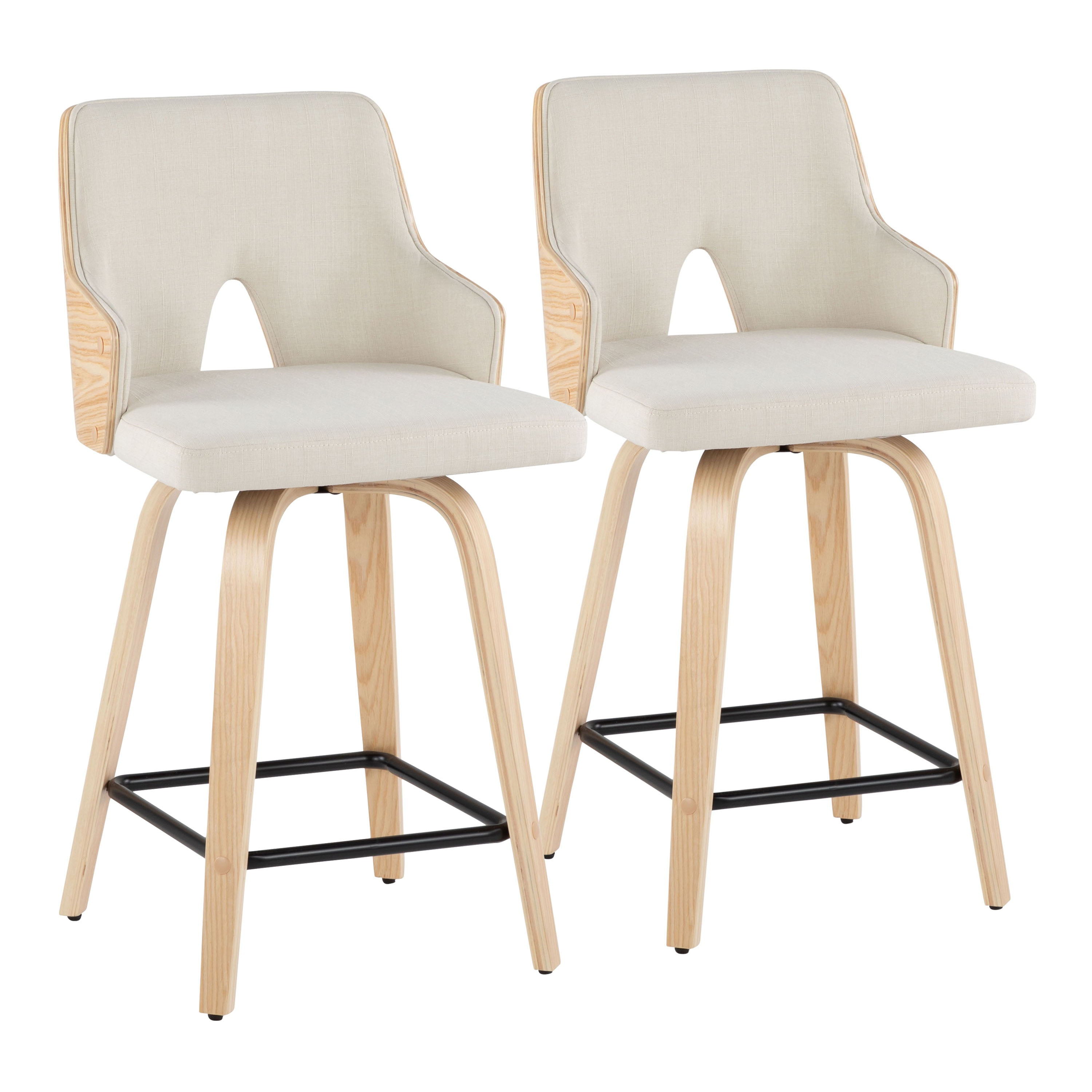 Stella - Contemporary Fixed Height Counter Stool With Swivel Square Footrest (Set of 2)