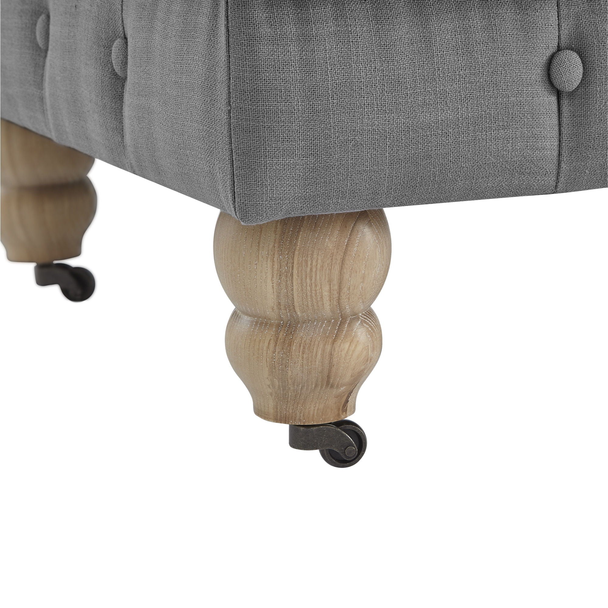 Linen Rolling Tufted Cocktail Ottoman - Light Gray / Natural