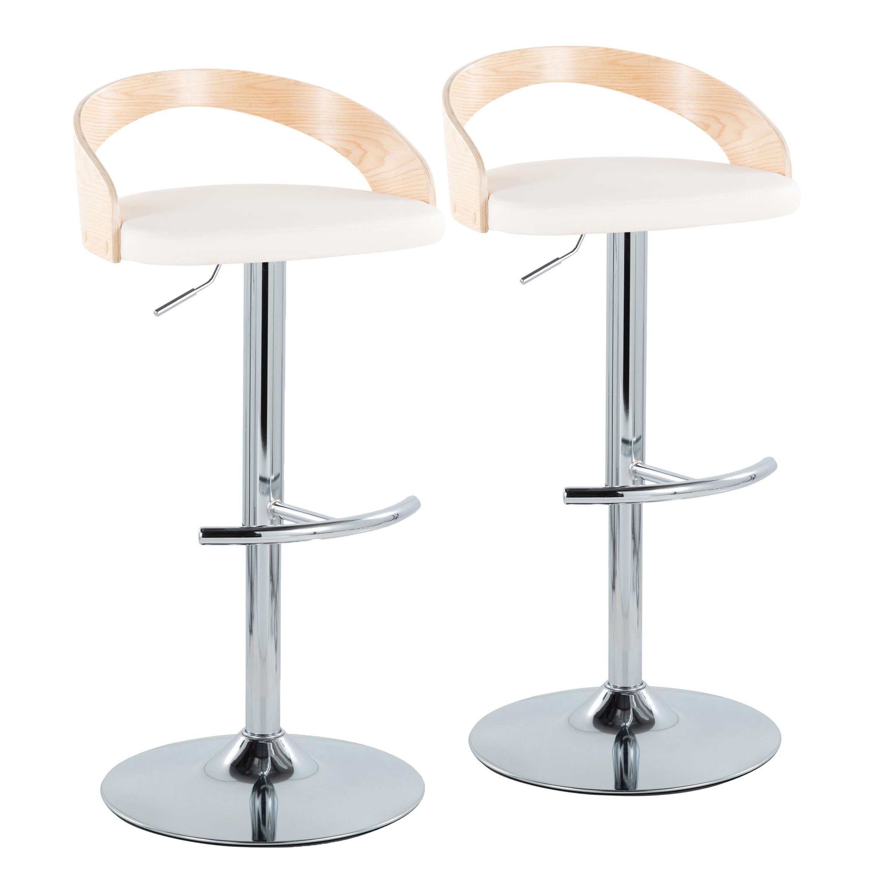 Grotto - Contemporary Adjustable Barstool, Swivel With Rounded T Footrest (Set of 2)