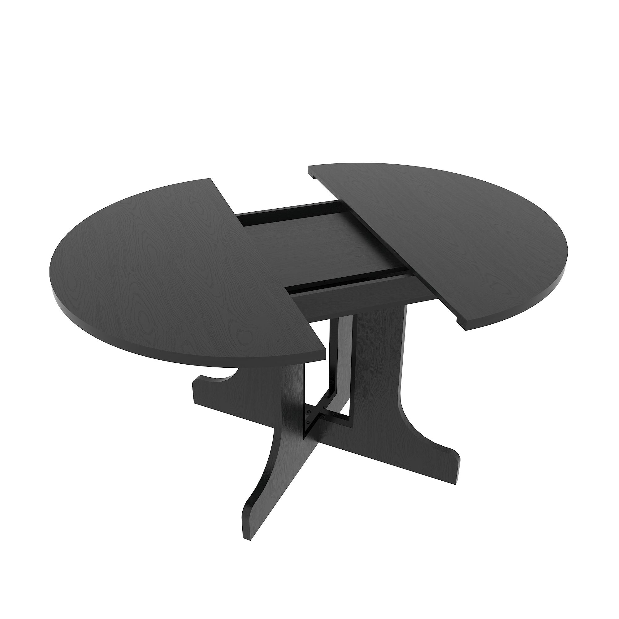 Dining Table For Farmhouse Kitchen Expandable Oval Table Top With Removable Leaf Trestle X Shaped Base - Black