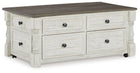 Havalance - Lift Top Cocktail Table with Storage Drawers - White / Gray