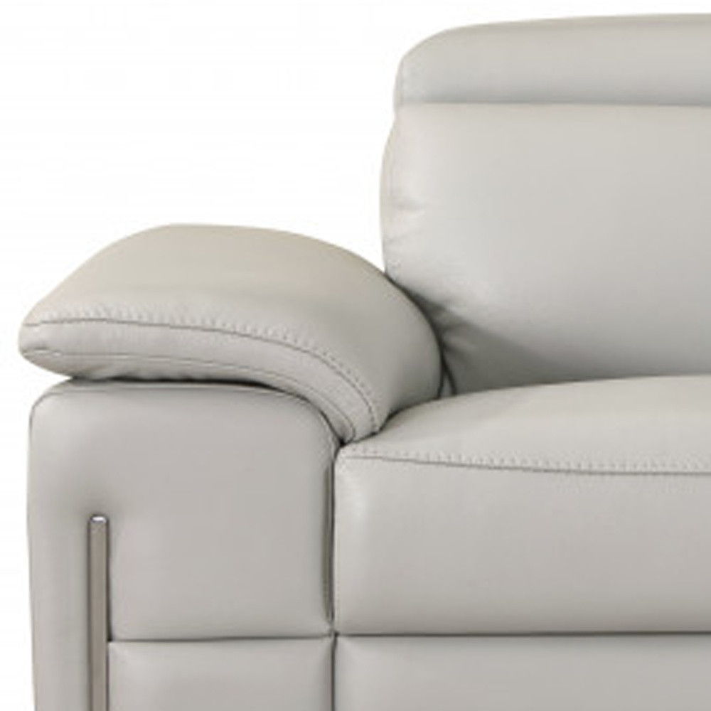 Sofa Italian Leather With Silver Legs - Light Gray