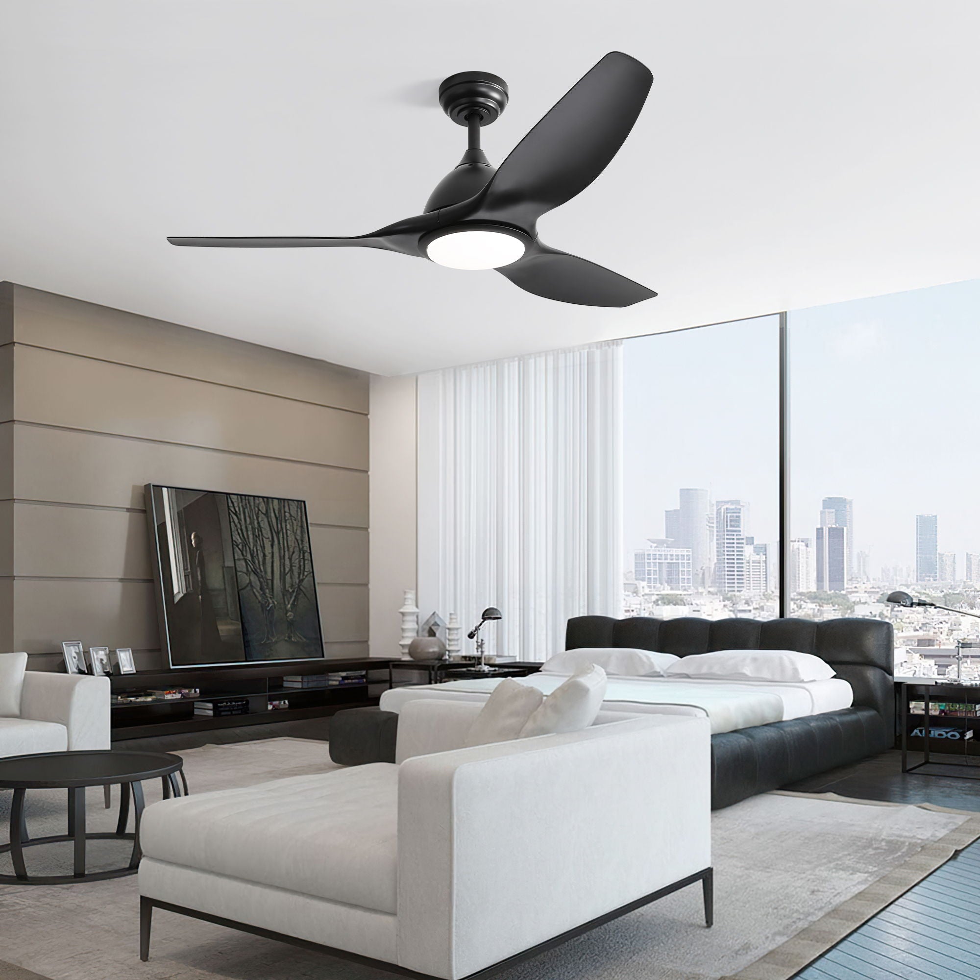 Modern Ceiling Fan With 22W Led Light, 3 ABS Fan Blades Dc Motor Ceiling Fan For Bedroom Living Room