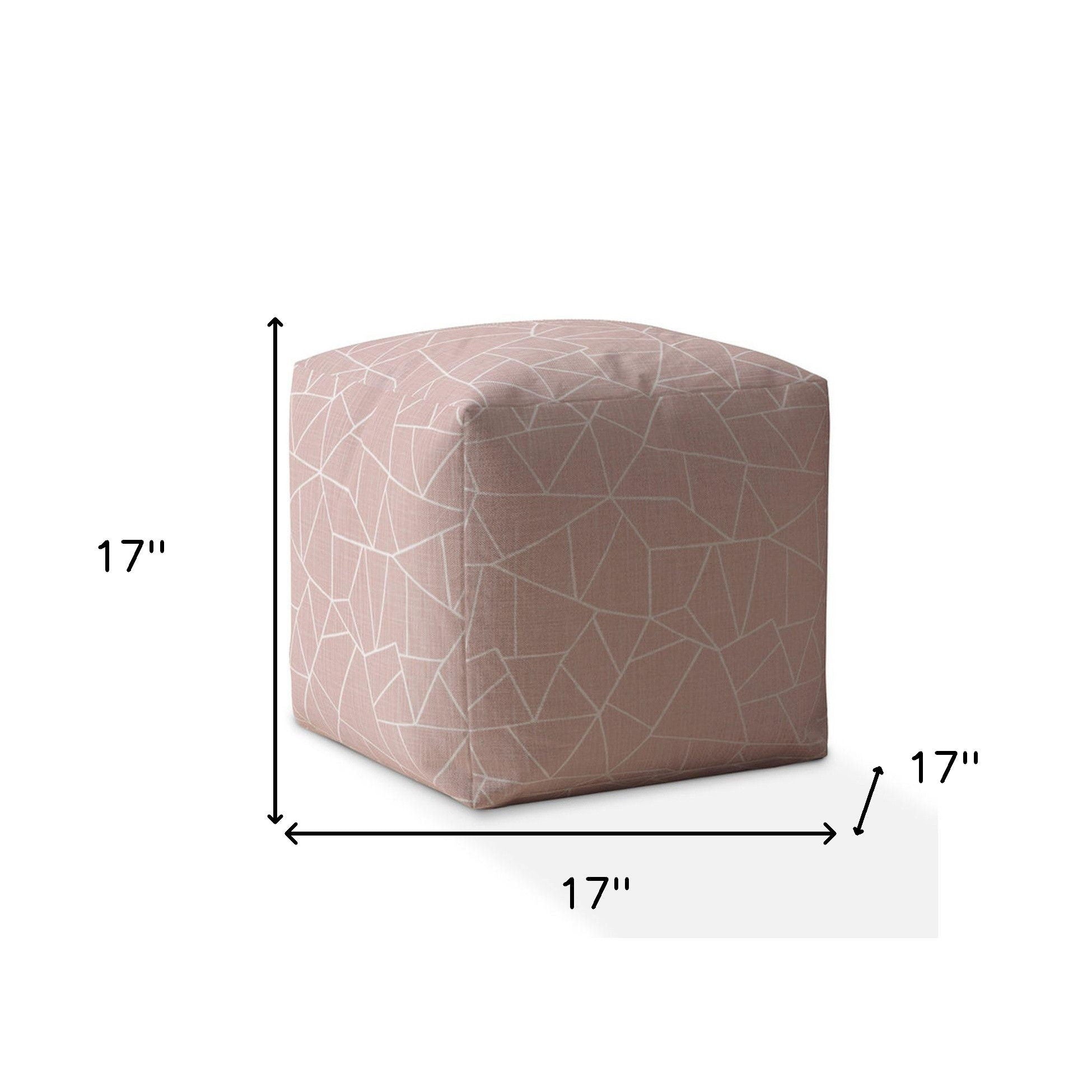 Canvas Geometric Pouf Ottoman - Pink