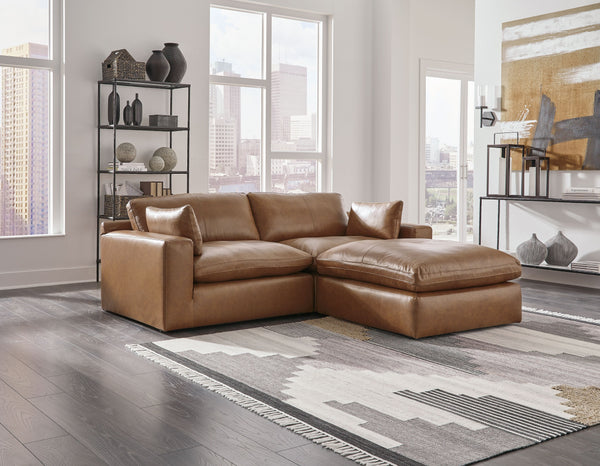 Emilia - Caramel - 3 Pc. - 2-Piece Modular Sectional Loveseat, Ottoman