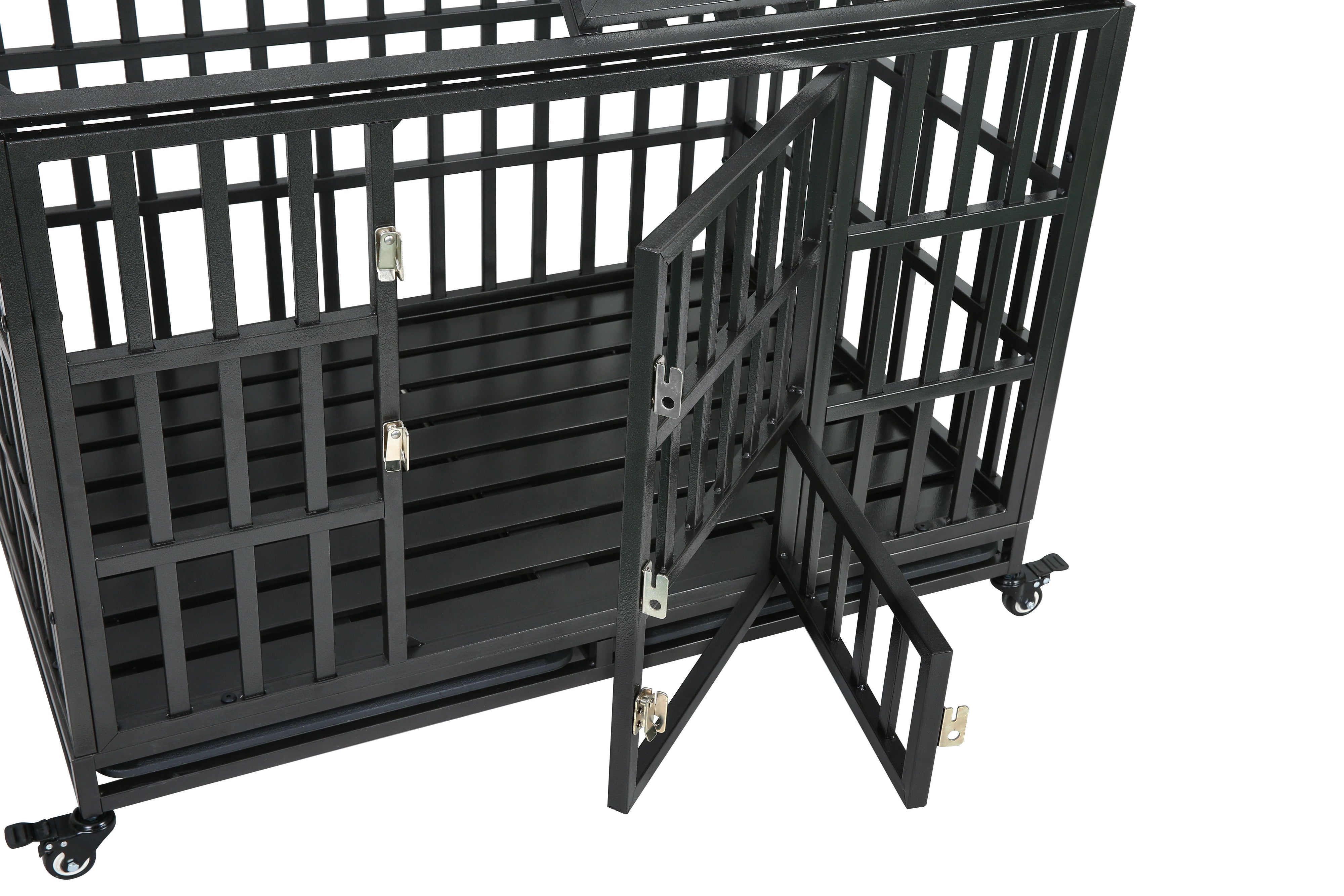 Heavy Duty Dog Cage Pet Crate With Roof - Black