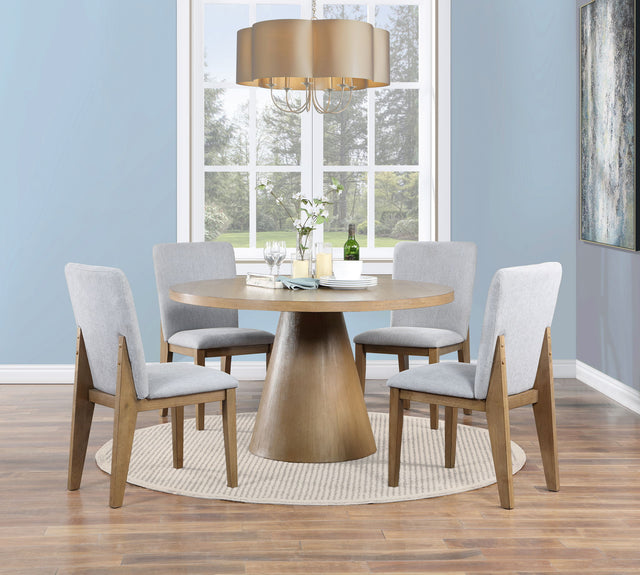 Delphine - Round Dining Table Set With Chairs (Set of 5) - Oak Finish And Gray by Lilola Home | Bel Furniture