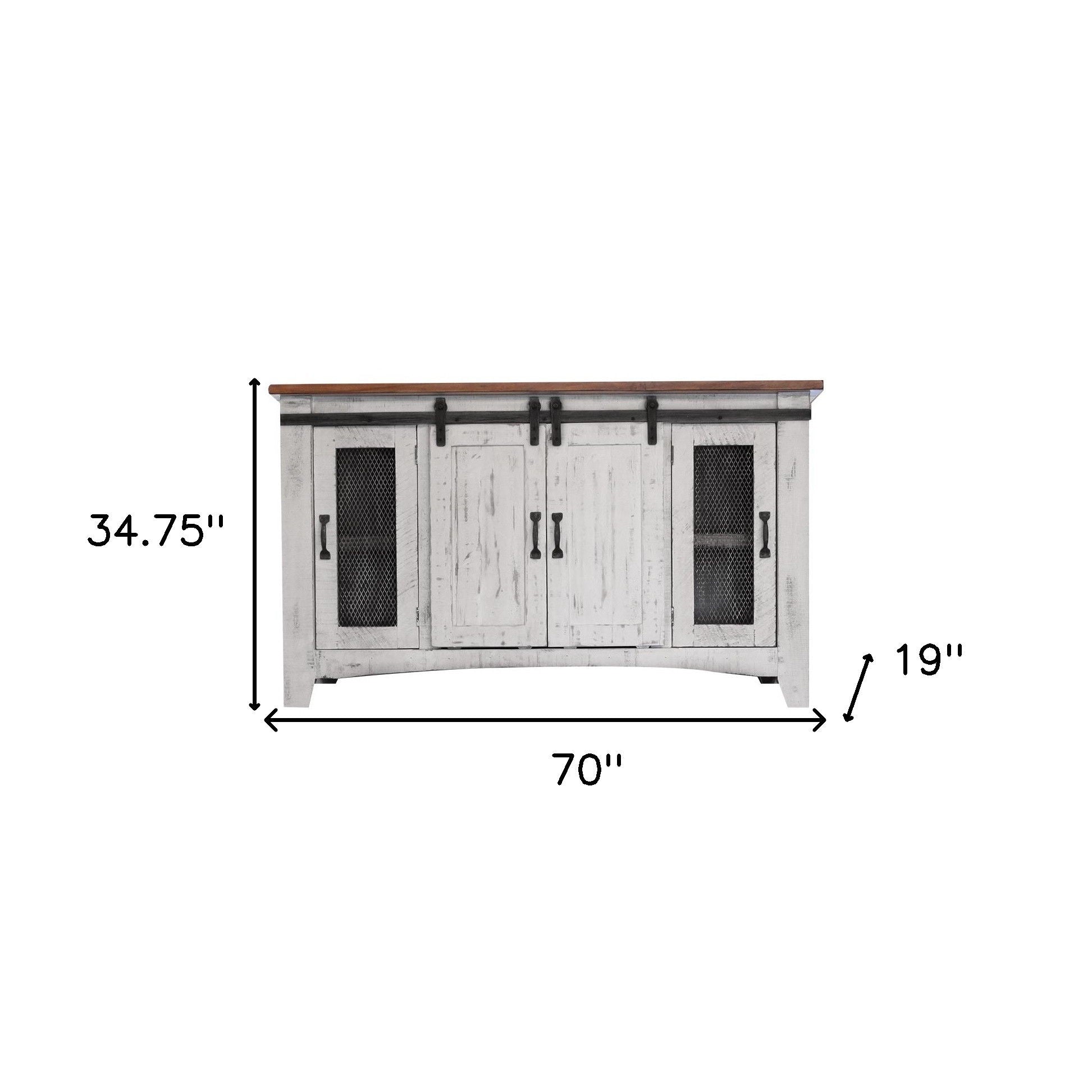 Wood Cabinet Enclosed Storage Distressed TV Stand - White