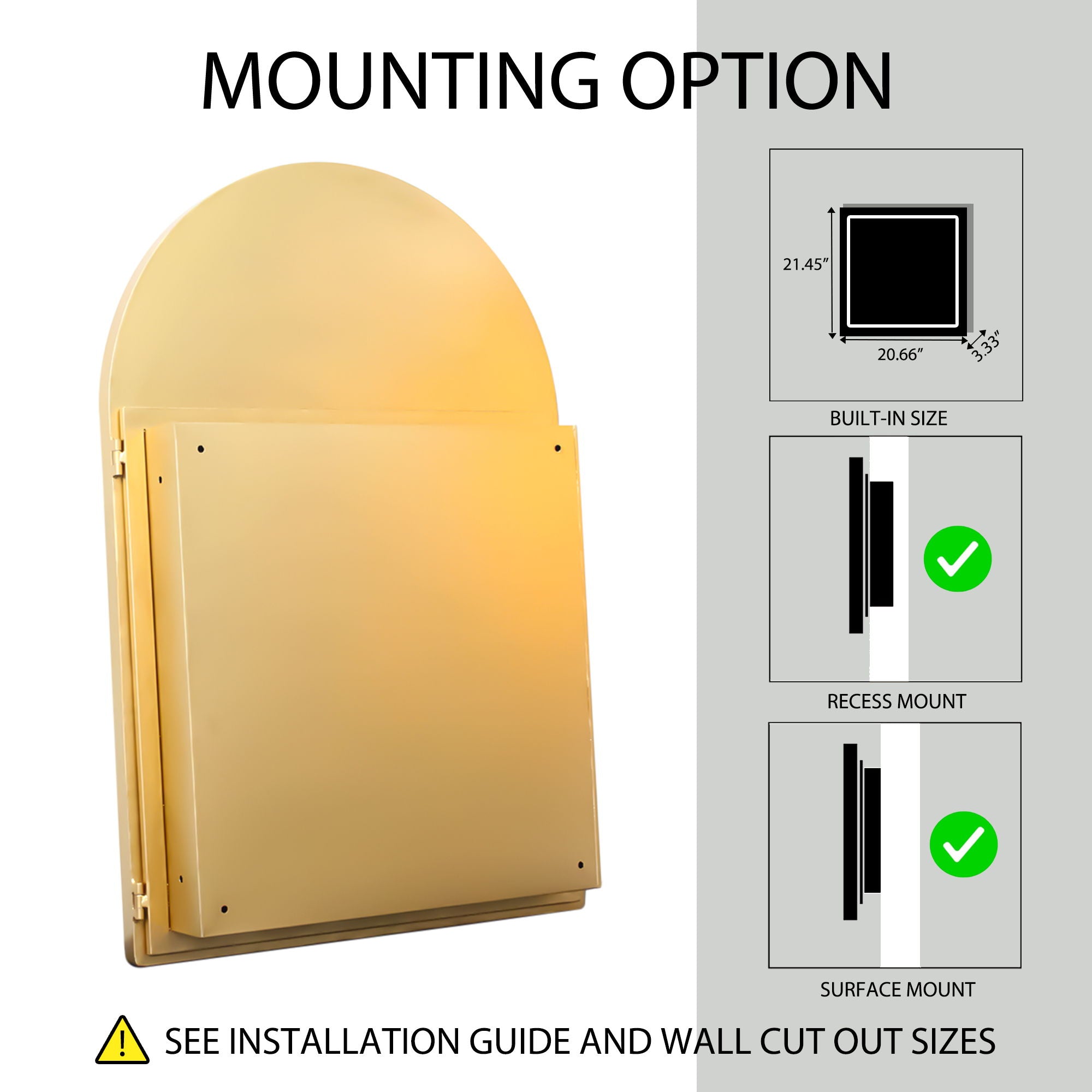 Arched Recessed Medicine Cabinet, Metal Framed Bathroom Wall Cabinet With Mirror And Adjustable Shelves, Wall Mirror With Storage For Bathroom