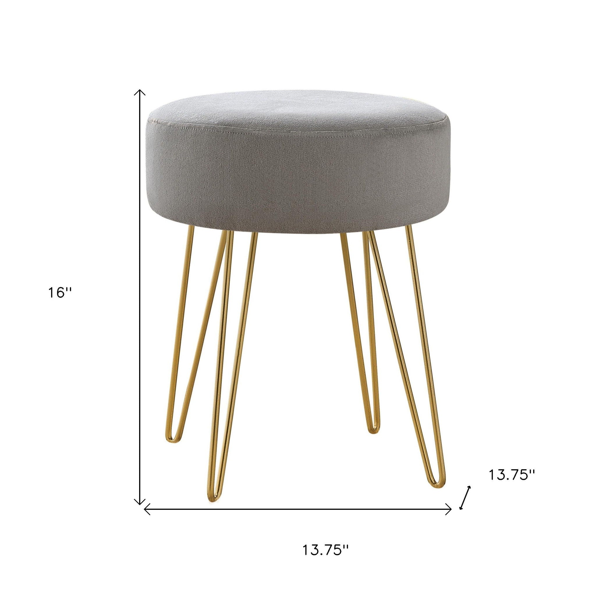 Velvet Round Ottoman - Gray / Gold