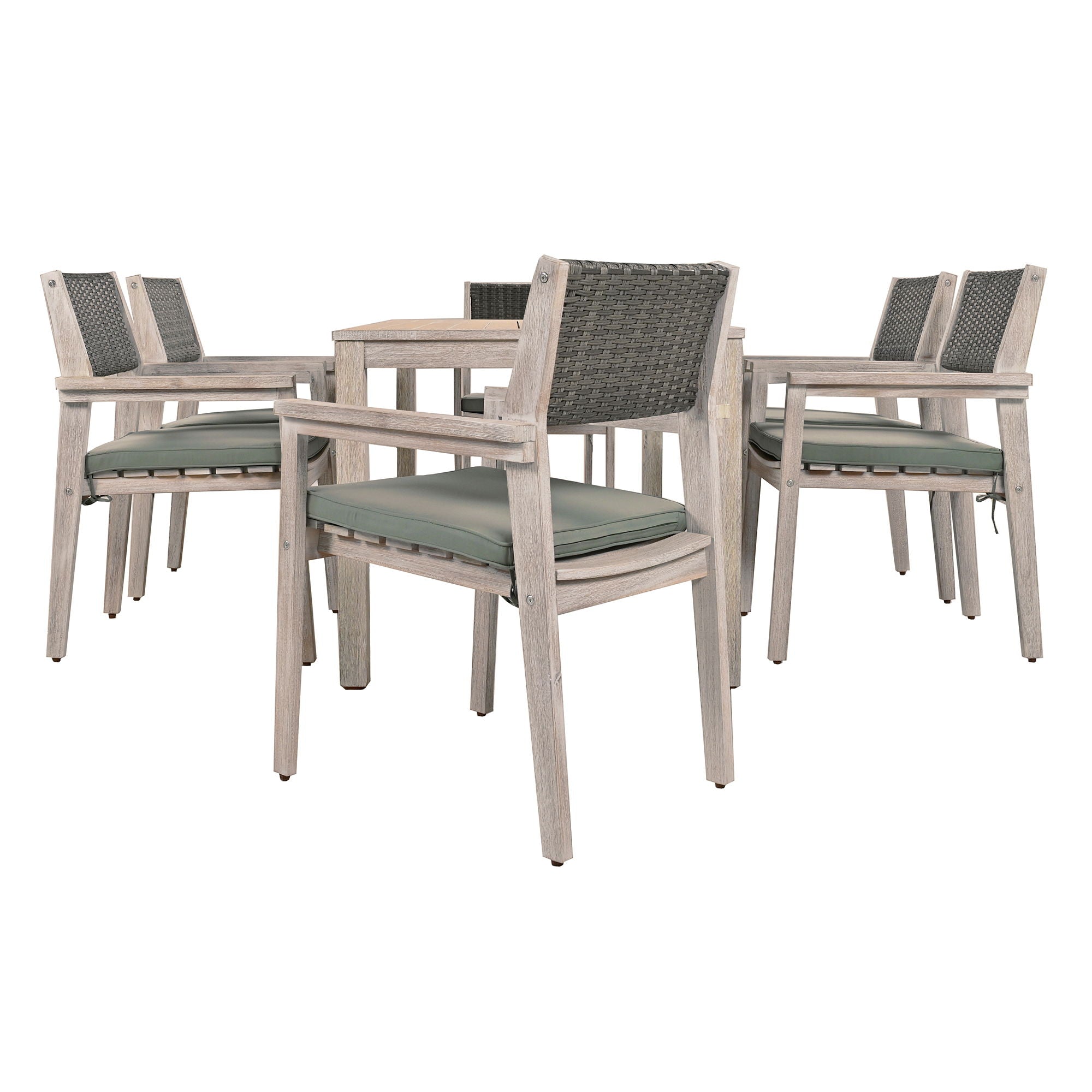 Outdoor Dining Set Patio Dining Table And Chairs With Rattan Backrest And Removable Cushions For Patio And Backyard - White Washed