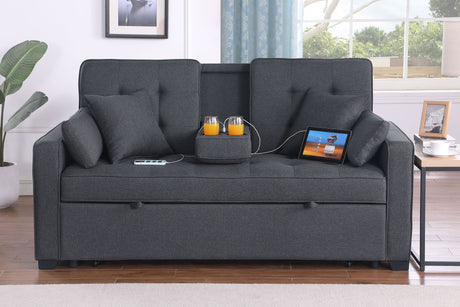 Cody II - Convertible Sleeper Loveseat With Cup Holder, Charging Ports and Pocket - Dark Gray - view 5