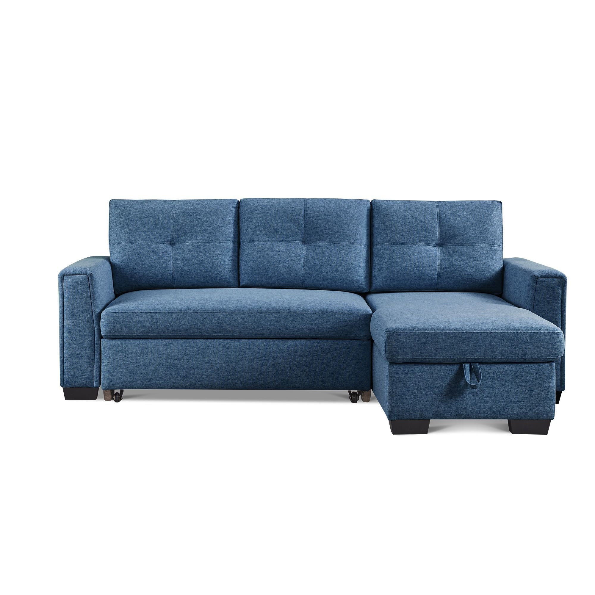 Polyester Blend Convertible Futon Sleeper Sofa With Black Legs - Blue