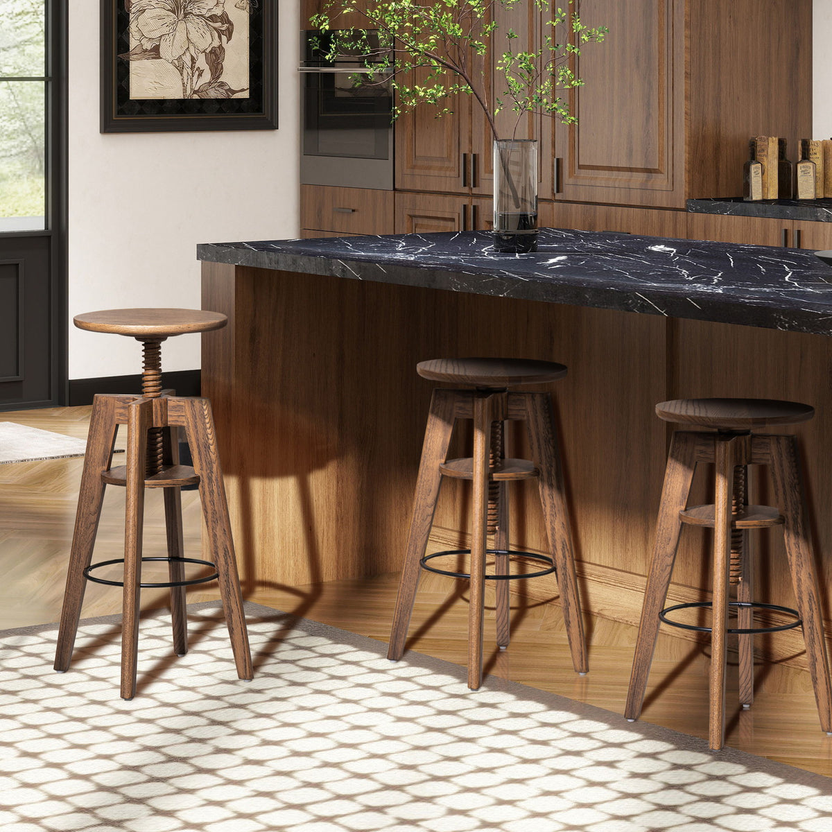 Spencer - Minimalist Oak Adjustable Bar Counter Stool - Walnut Brown Oak by Jennifer Taylor Home | Bel Furniture