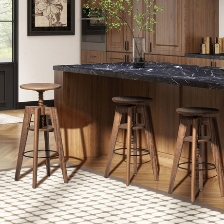 Spencer - Minimalist Oak Adjustable Bar Counter Stool - Walnut Brown Oak by Jennifer Taylor Home | Bel Furniture