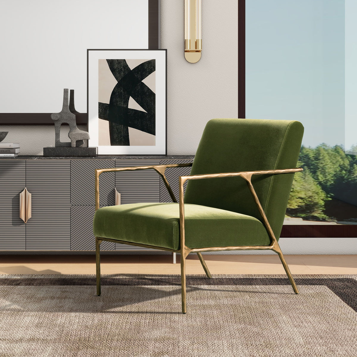 Aerin - Hammered Brass Upholstered Accent Arm Chair by Jennifer Taylor Home | Bel Furniture