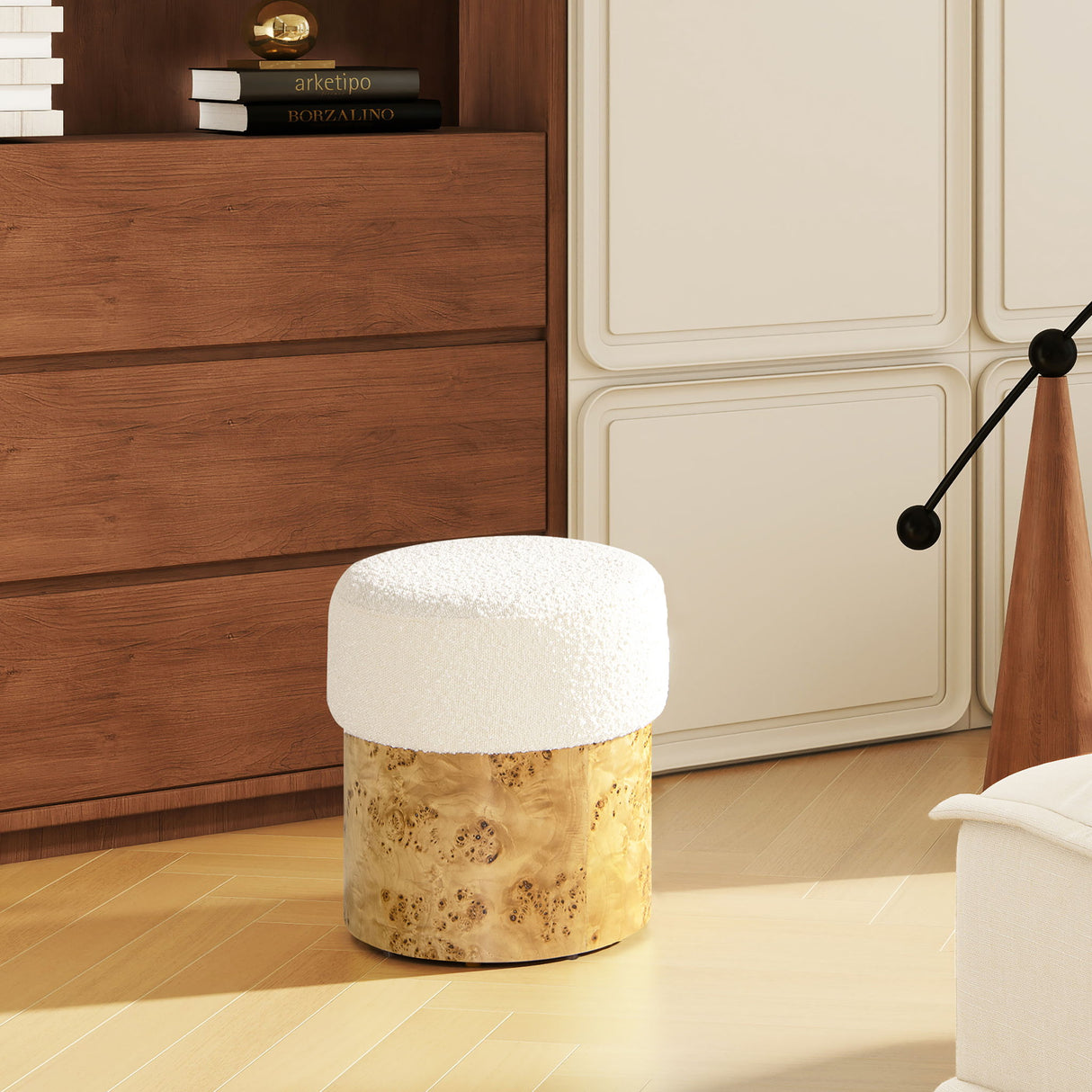 Nebula - Round Upholstered Ottoman - White