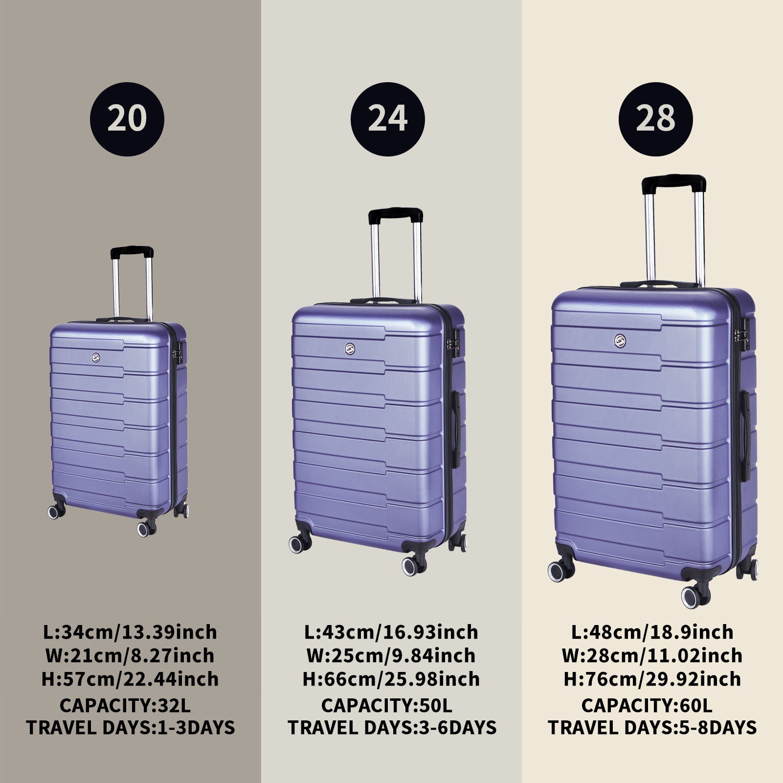 Luggage Suitcase 3 Piece Sets Hardside Carry-On Luggage With Spinner Wheels 20" / 24" / 28"