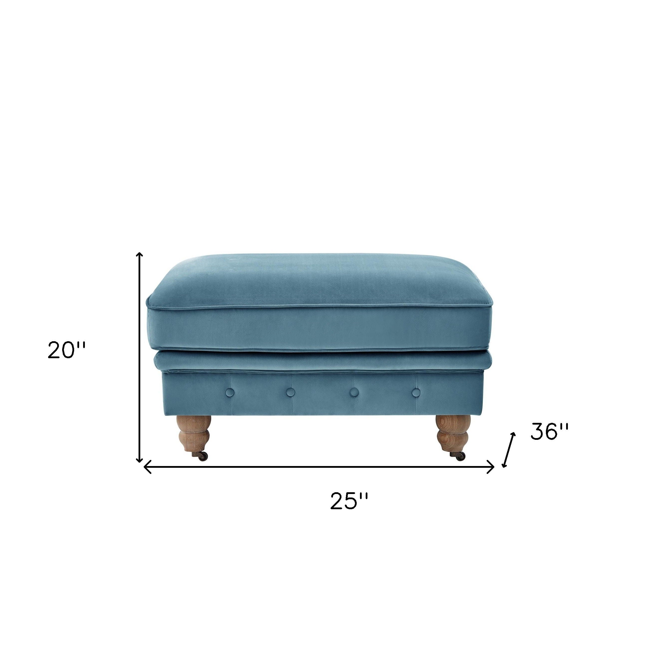 Velvet Rolling Tufted Cocktail Ottoman - Teal Blue / Natural