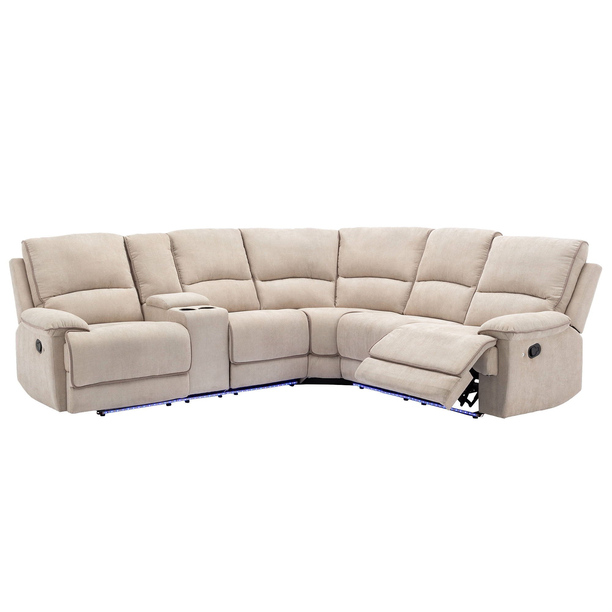 Modern Manual Reclining Living Room Furniture Set With USB Ports, Hidden Storage, Led Light Strip And 2 Cup Holders - Cream