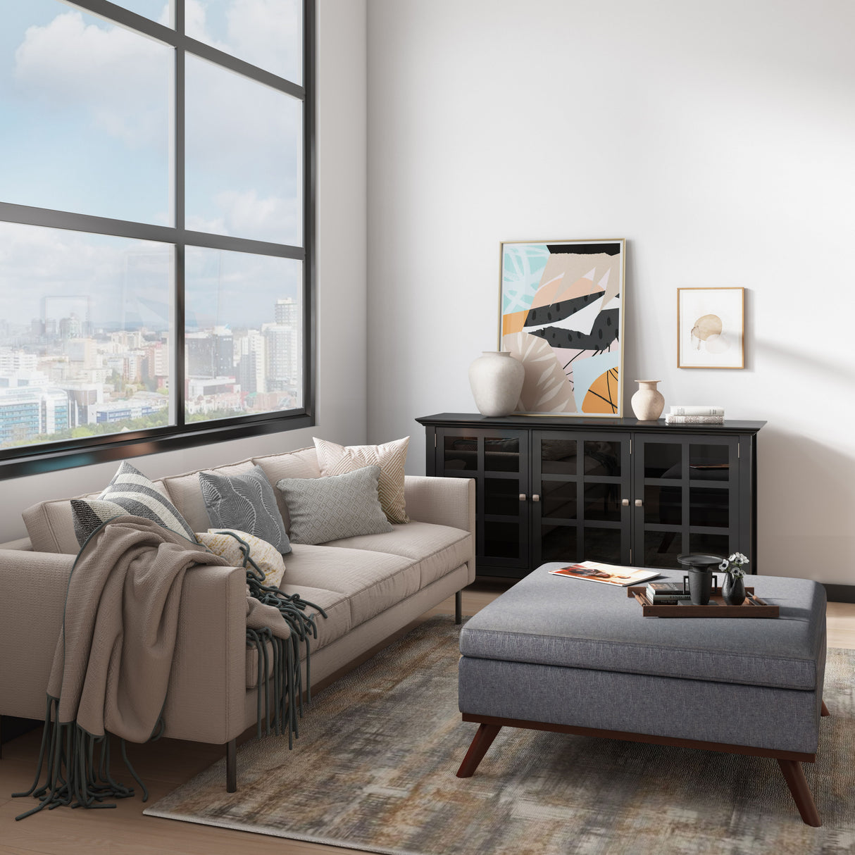 Owen - Square Coffee Table Storage Ottoman - Slate Gray by Simpli-Home | Bel Furniture