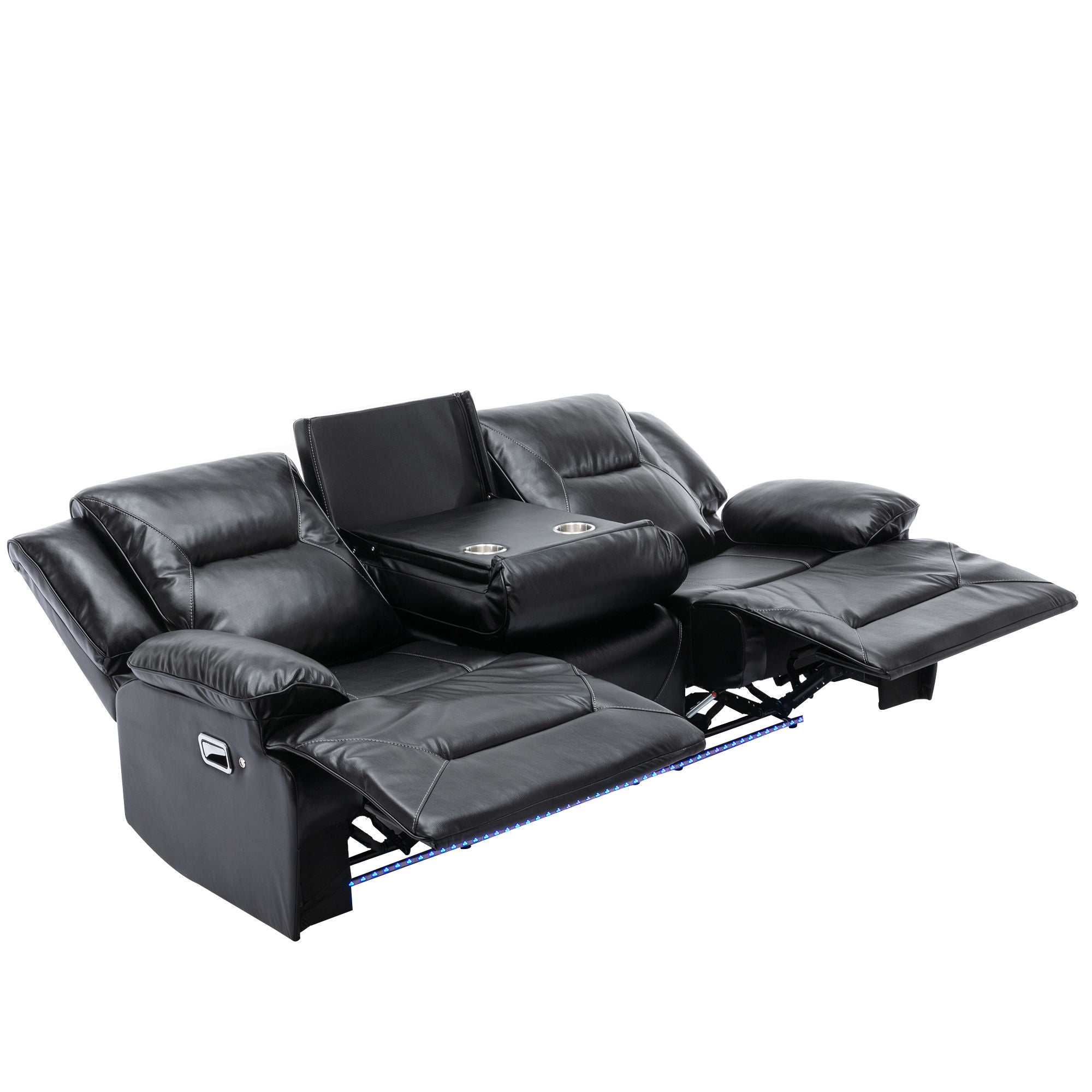 Home Theater Recliner Set Manual Recliner Chair With A Led Light Strip Two Built-In Cup Holders For Living Room