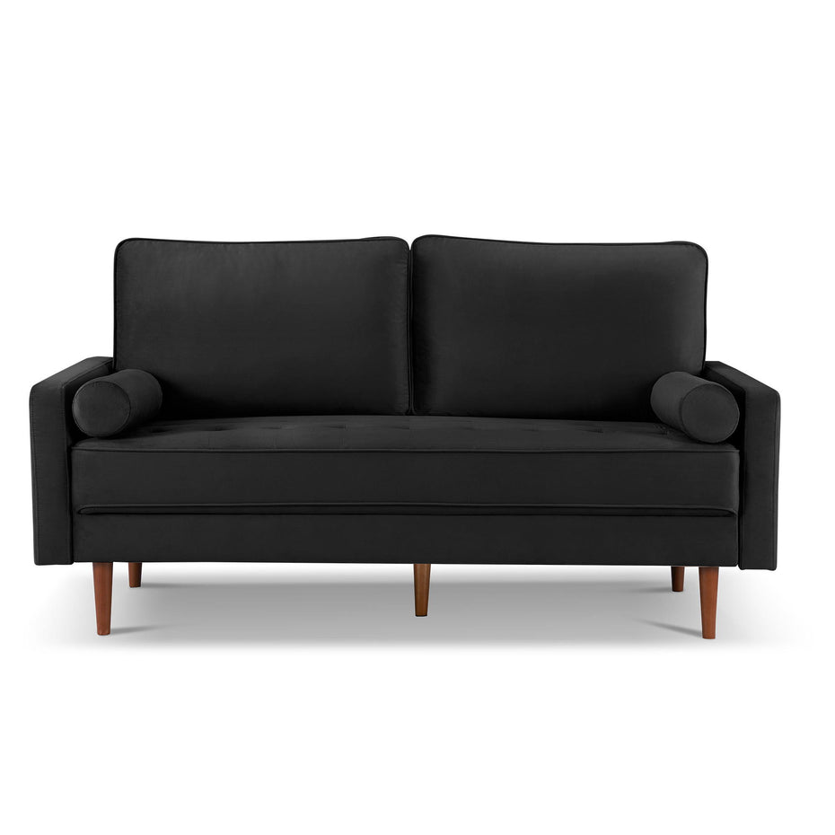 Velvet Sofa And Toss Pillows With Dark Brown Legs - Black