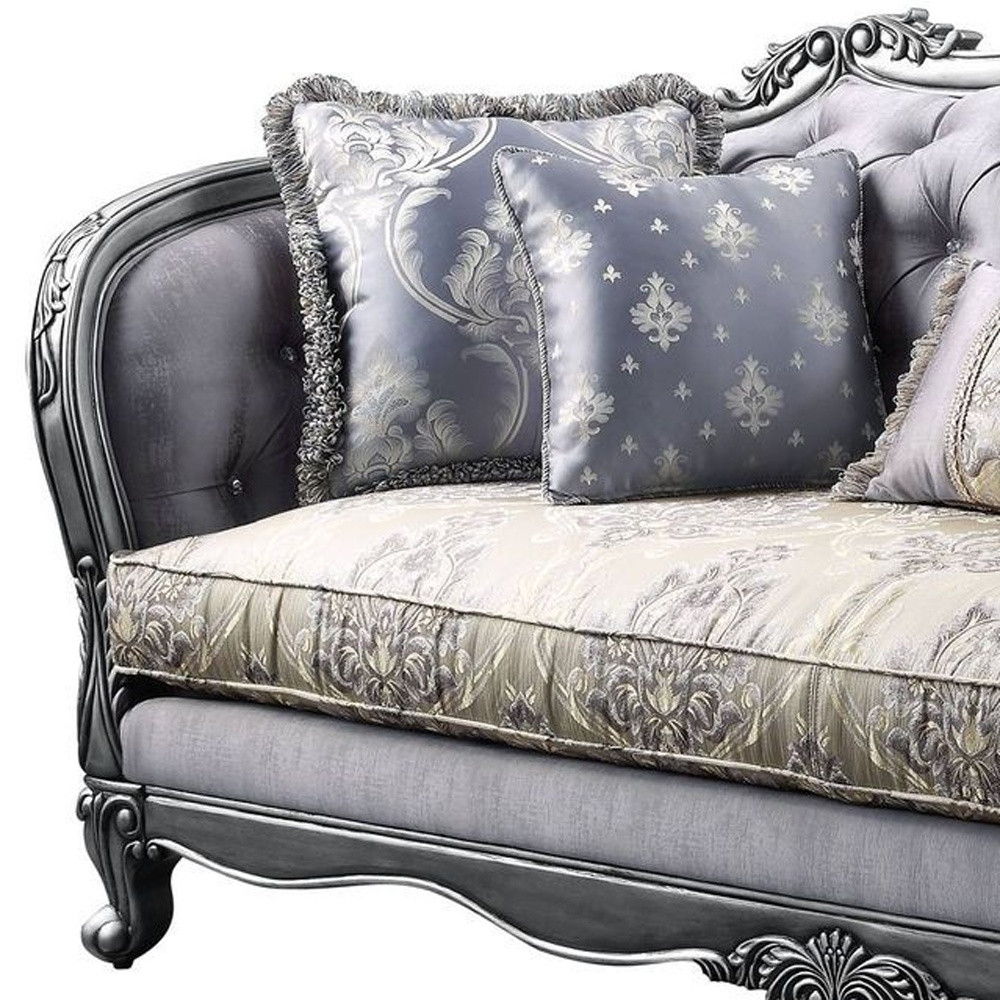 Imitation Silk Damask Sofa And Toss Pillows - Platinum