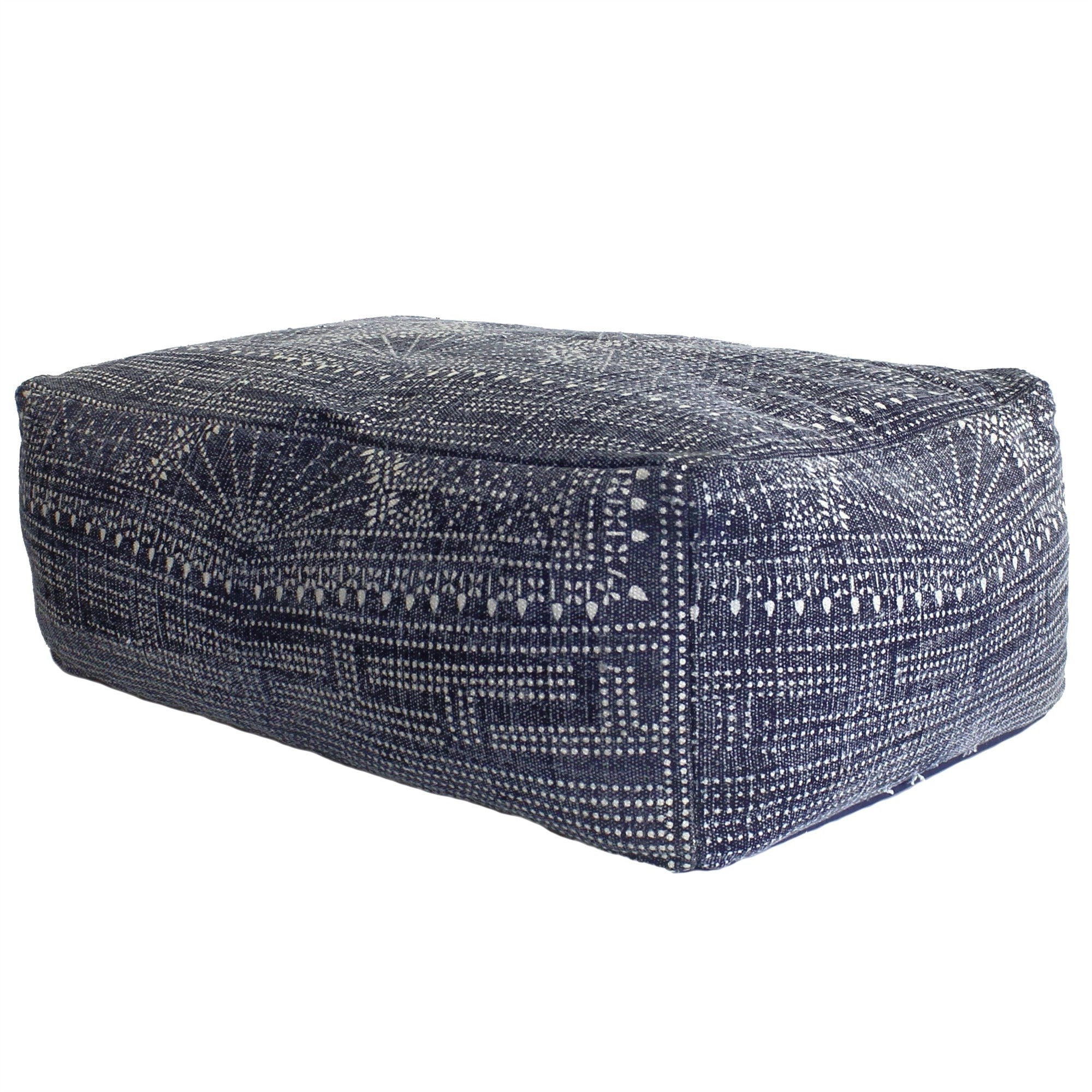 Patterned Rectangle Pouf - Navy Blue