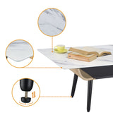 Landon - Coffee Table With Glass Marble Texture Top And Bent Wood Design by Lilola Home | Bel Furniture