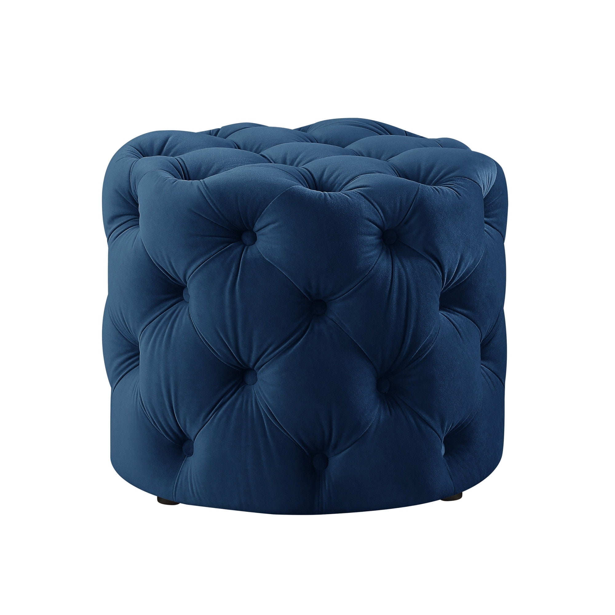 Velvet Tufted Round Ottoman - Navy Blue