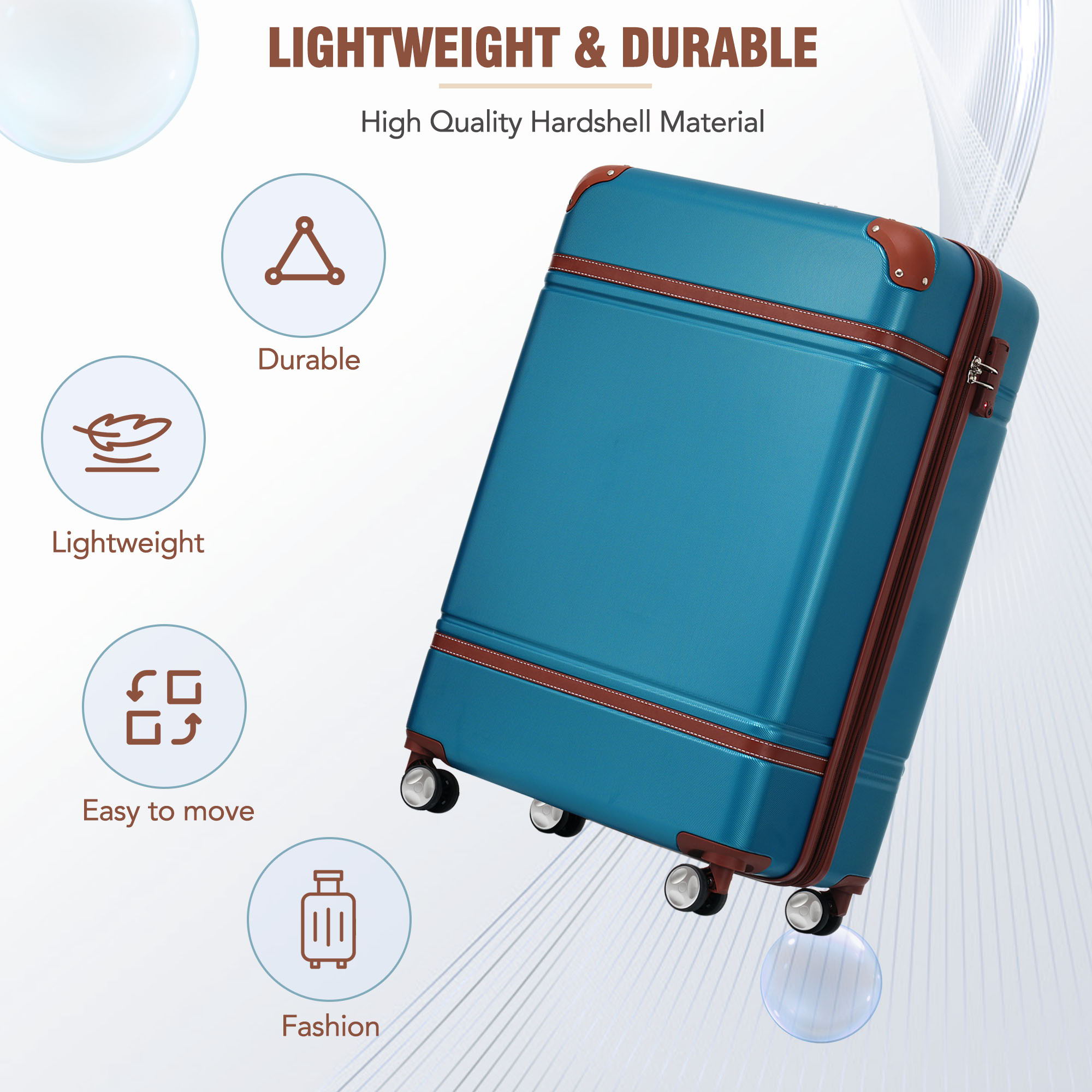 20" Hardside Luggage With Cosmetic Case, 2 Piece Lightweight Suitcase Set With Spinner Wheels, Carry On Vintage Luggage