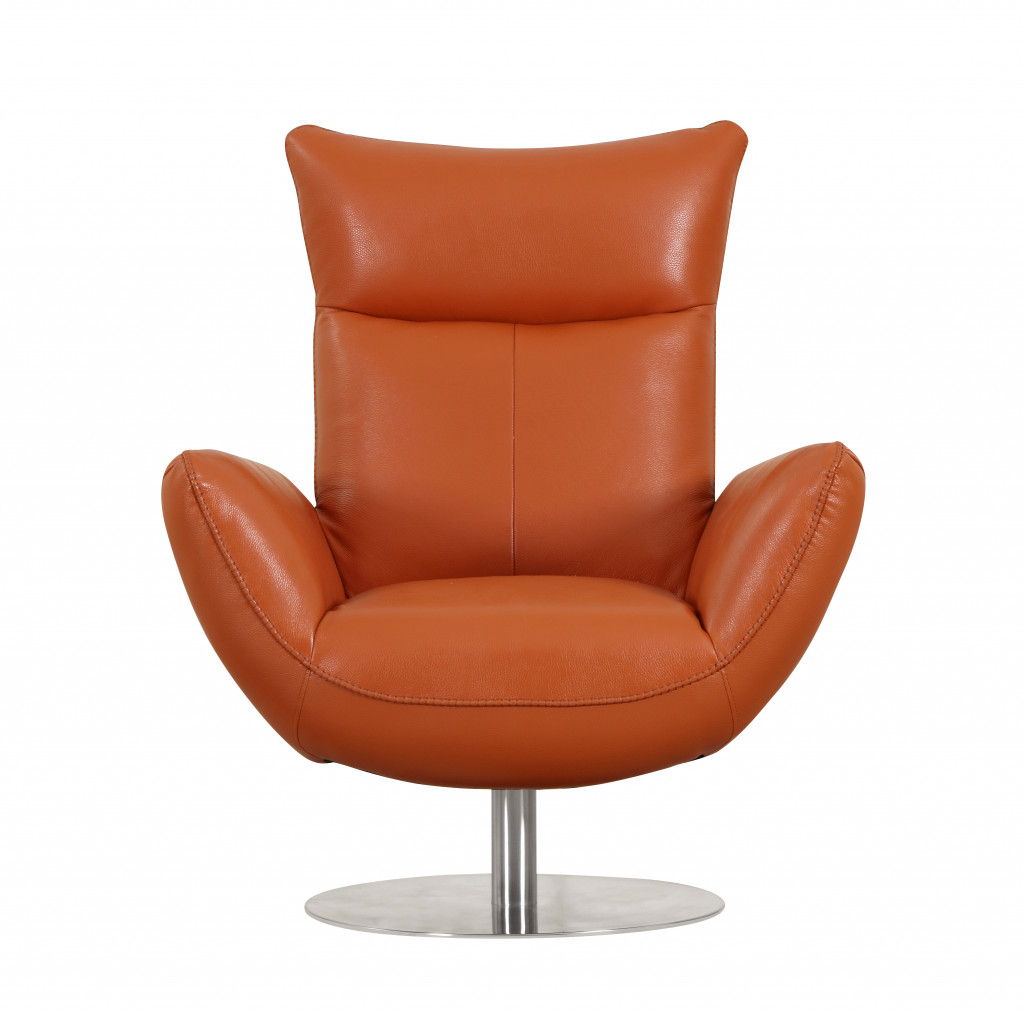 Contemporary Leather Lounge Chair - Orange