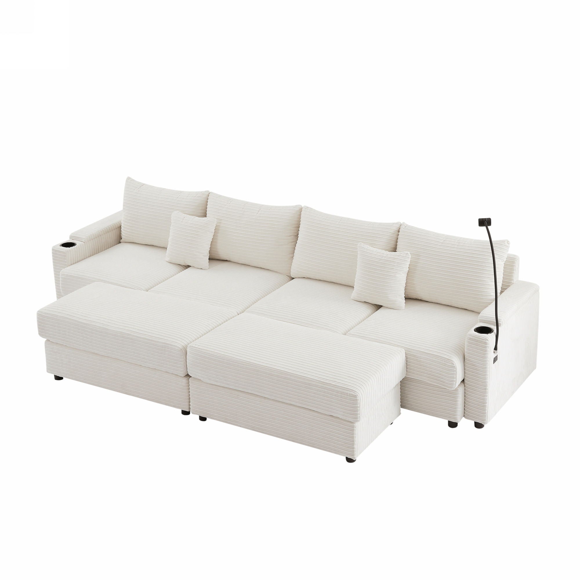 Modern Style Loveseat Sofa Sectional Sofa Couch With Storage Space, A Movable Ottoman, Two USB Ports, Two Cup Holders, A Phone Holder For Living Room